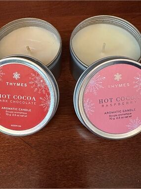 Set of 2 Thymes Hot Cocoa Dark Chocolate & Raspberry Travel Tin Candles 2.5 oz